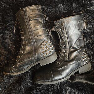 Nature Breeze Harley-12 black lace-up combat boots/moto boots